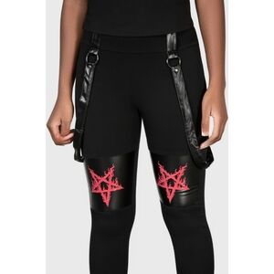 KILLSTAR ✦ Bloodpact Leggings ✦ Black Cotton Blend Red Pentagram Straps XS